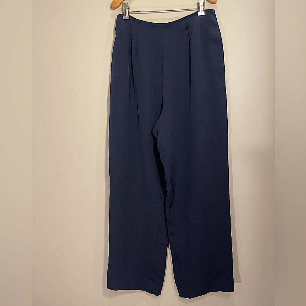 Peggy Jennings Navy Silk Pants/Trousers High Waist Wide Leg Women’s Size 10